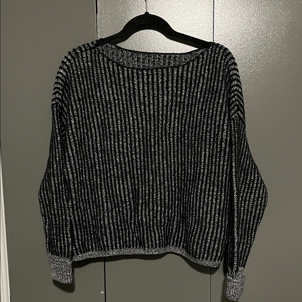 French Connection Navy and Gray Women's Striped Sweater
